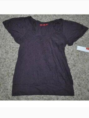 Elle Top Womens XS Purple Flutter Short Sleeve Scoop Neck Knit Banded Hem